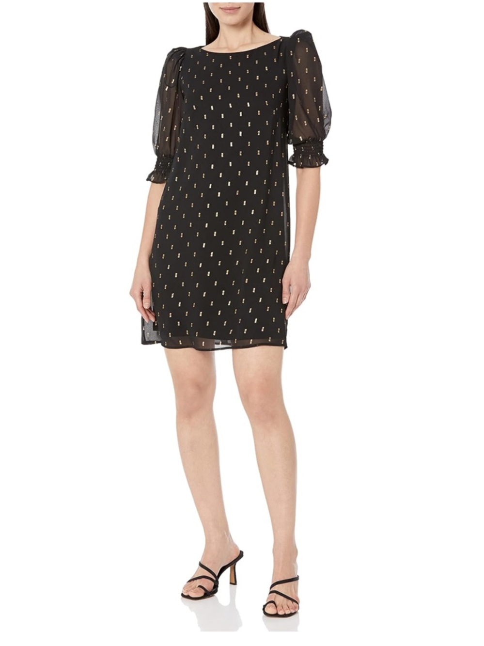Eliza J Black Chiffon Mini Dress with Gold Dot Detail